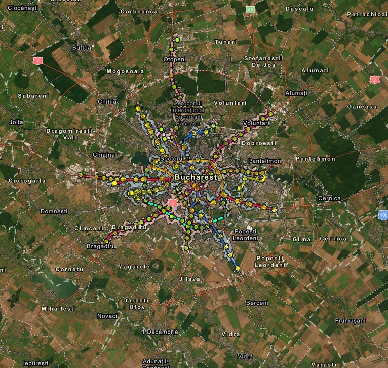 Harta acoperirii rețelei de metrou din București
